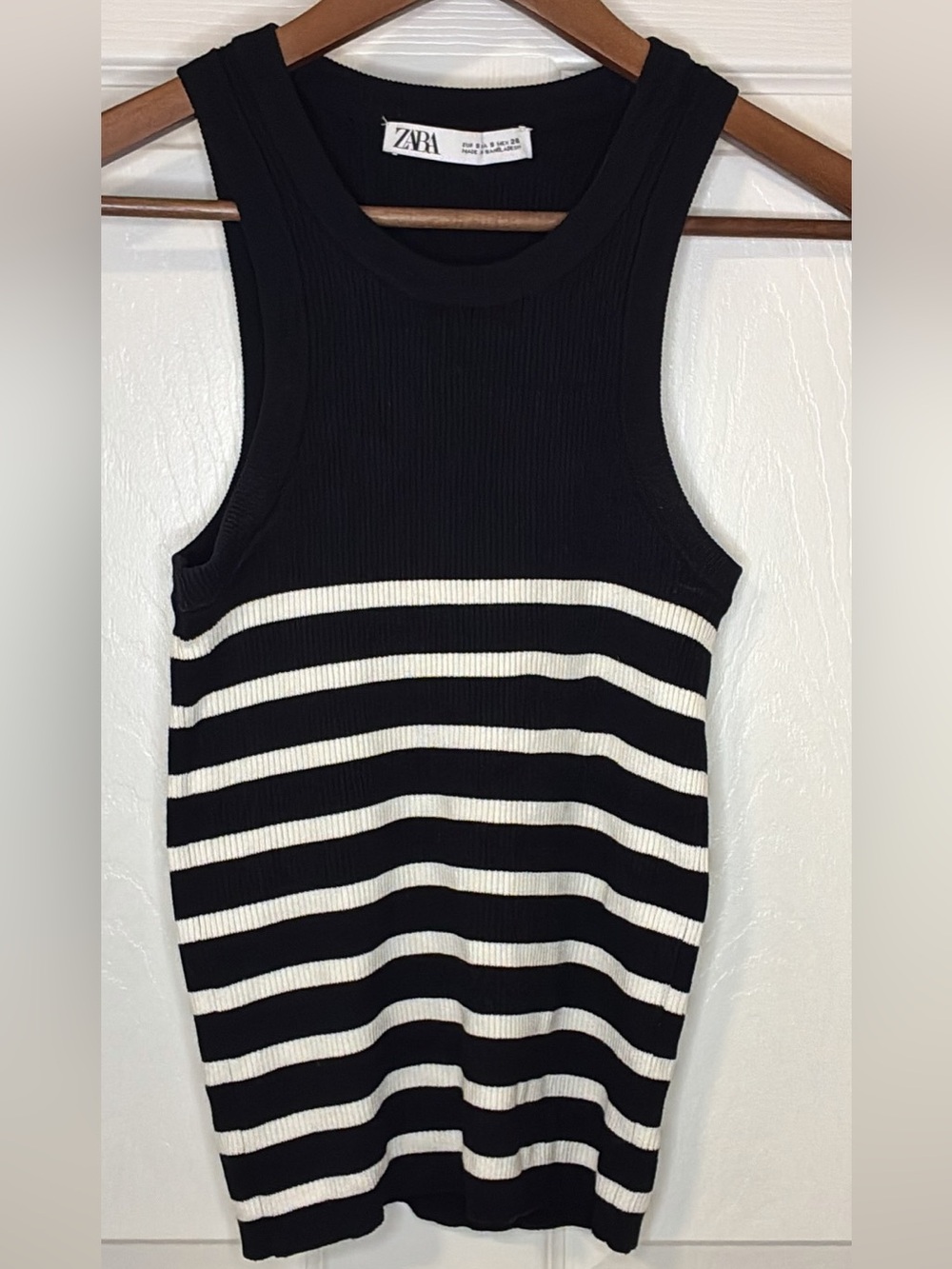 Zara Black & White Striped Ribbed Tank Top
